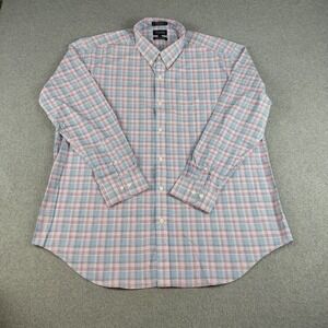 Viyella Stretch Plaid Button Down Shirt Men's XL Cotton Blue Pink Long Sleeve